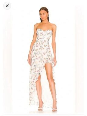 Amanda Uprichard Ivory Strapless Floral Asymmetrical Dress
